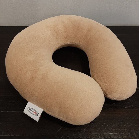 3/$20 Road Pro Neck Pillow Memory Foam Travel Beige Flexible Comfort Cushion - Picture 1 of 10